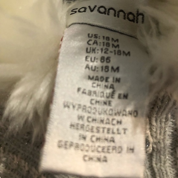 Savannah Girls Silver Cable Knit Fur Hood Sweater 18M - Picture 2 of 4